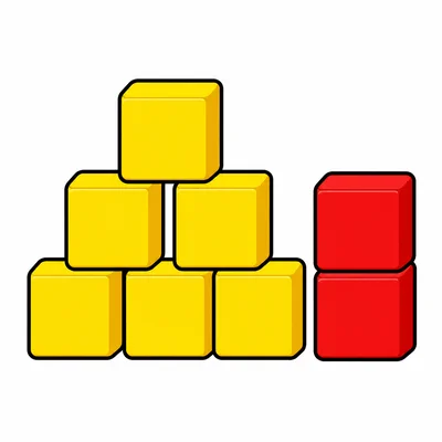 Six yellow blocks and two red blocks