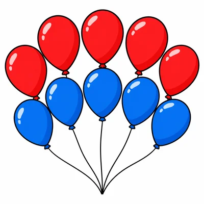Five red balloons and five blue balloons