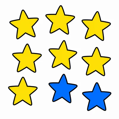 Seven yellow stars and three blue stars