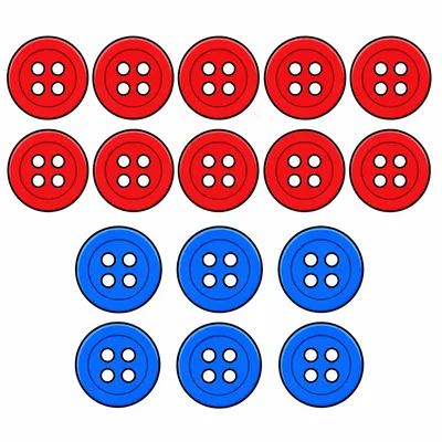 Ten red buttons and six blue buttons