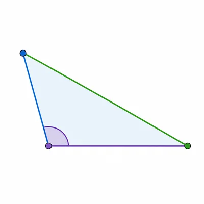 A triangle with one obtuse angle marked.