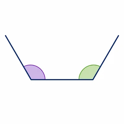 Two obtuse angles on a base with sides spreading apart instead of meeting.