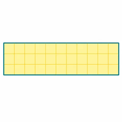 An 11 by 3 rectangle grid with the outside edge highlighted.