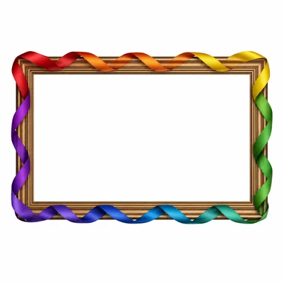 A rectangular picture frame with ribbon around its outside edge.
