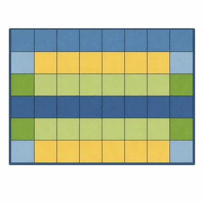A 9 by 6 rectangular rug divided into square units.