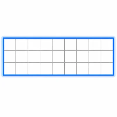 A long rectangle with a highlighted outside border and a 9-by-3 unit grid.