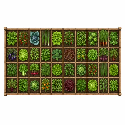 A rectangular garden divided into 10 by 4 equal plots.