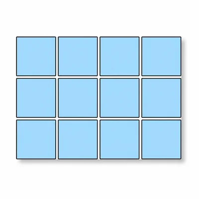 A rectangle made of 3 rows of 4 square tiles.