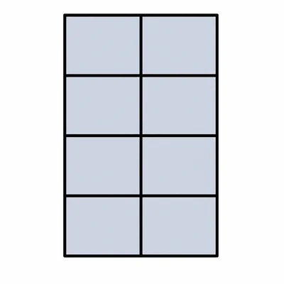 A shaded rectangle with 4 rows and 2 columns of square units.