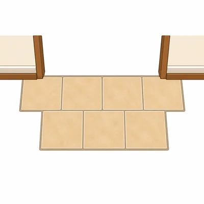 A hallway floor section made of 7 square tiles.