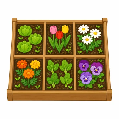 A garden bed made of 6 equal square units on a grid.