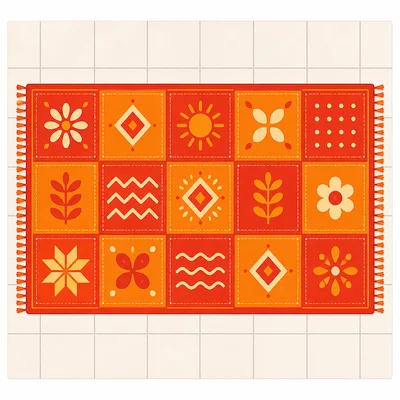 A rug covering 15 square tiles.