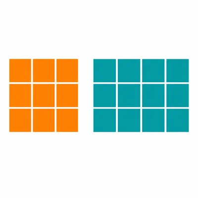 Two shapes made of square units, one with 9 squares and one with 12 squares.