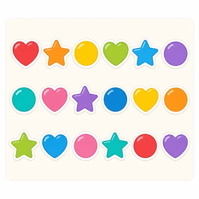 A sticker sheet with three rows of six stickers.