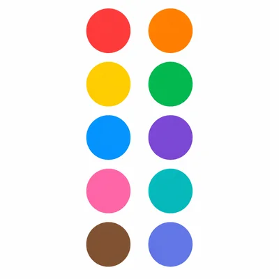 Five rows and two columns of colorful circles.