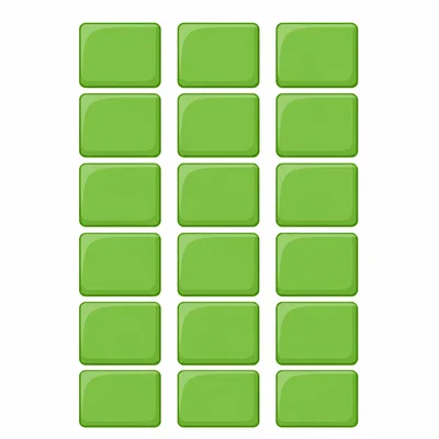 Six rows and three columns of green tiles.