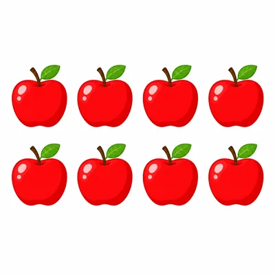 Eight apples arranged in two equal rows.
