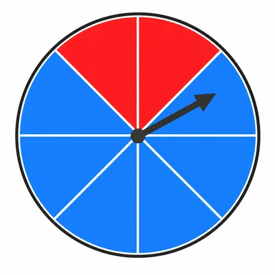 A spinner with six blue sections and two red sections.