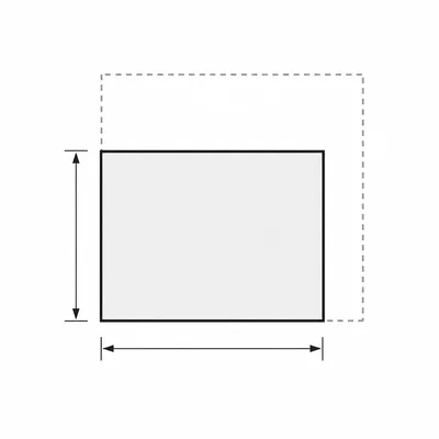 A shaded rectangle with perimeter outline and dimension arrows, with a faint square comparison.