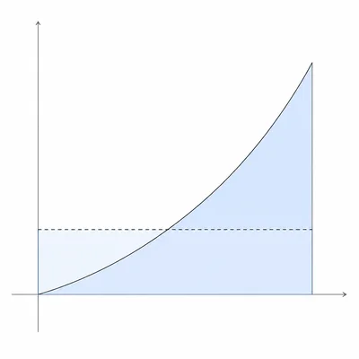 Parabola with shaded area and an outlined rectangle showing average value over an interval.