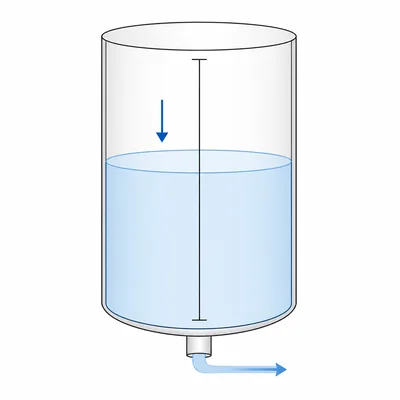 Cylindrical tank draining with water level moving downward.