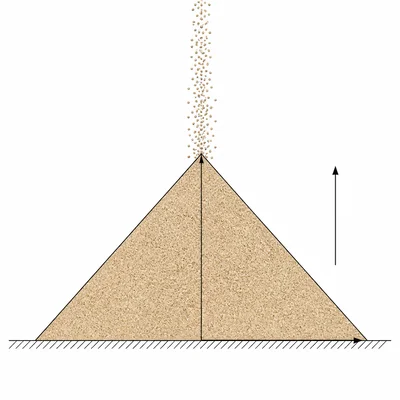 Conical sand pile growing as sand falls from above.