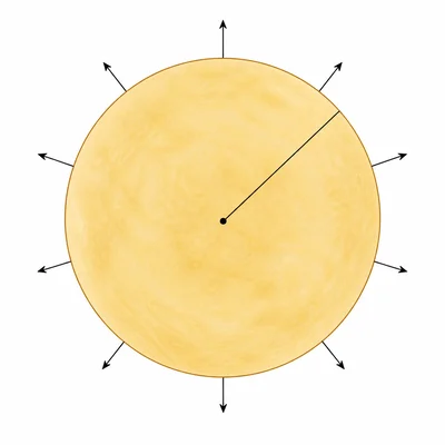 Circular oil spill expanding outward with a radius line.