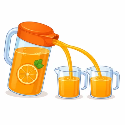A pint container of juice shown with two filled cups.