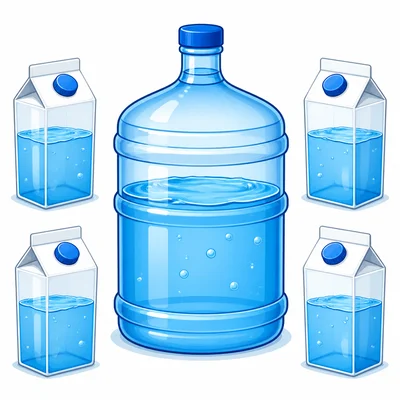 One large gallon jug shown with four smaller quart containers.