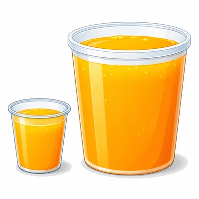 A small cup beside a larger pint container.