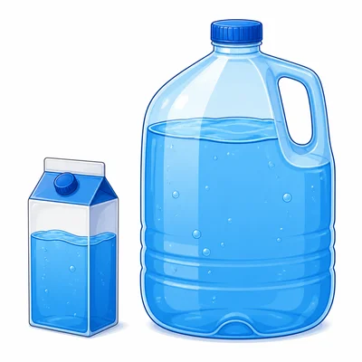 A quart carton beside a larger gallon jug.