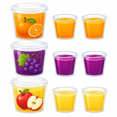 Three pint containers paired with six cups.