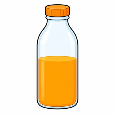 A bottle half-filled with juice.