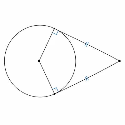 Two tangent segments drawn from the same exterior point to a circle.