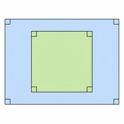 A square shown inside a rectangle, both with right angle markers.