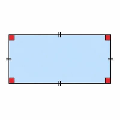 Rectangle with right angle markers and opposite sides marked equal.