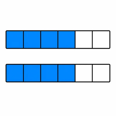 Two equal fraction bars divided into sevenths, with four sevenths shaded on both.
