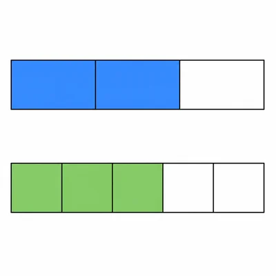 Two fraction bars showing two thirds and three fifths.