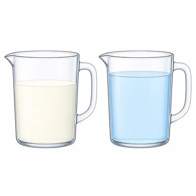 Two measuring cups filled to two thirds and three fourths.