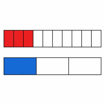 Two fraction bars showing three tenths and one third.