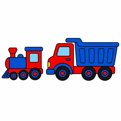 A toy truck is longer than a toy train.