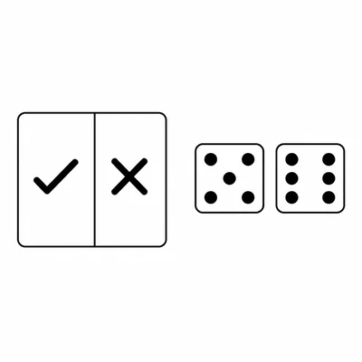 A guessing choice card with a check and X next to dice faces showing high rolls.