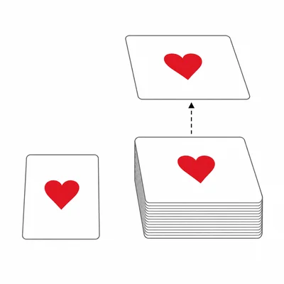 A heart card removed from a deck and another heart card being drawn.