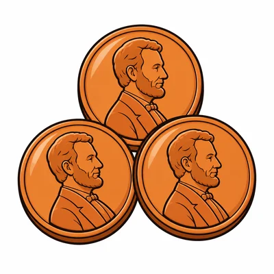 Three copper penny coins