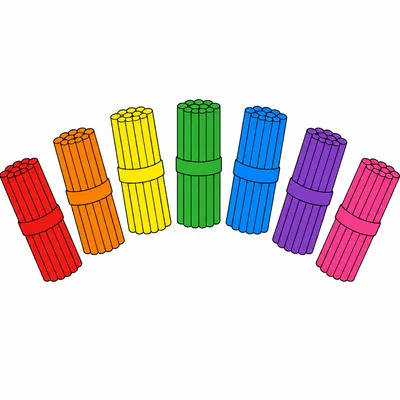 Seven bundles of counting sticks arranged in an arc