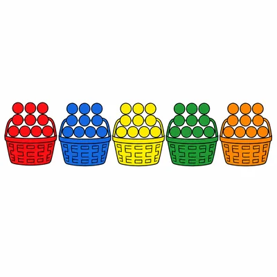 Five baskets each holding a group of counters