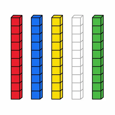 Five base-ten rod spots with one empty outlined spot