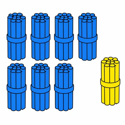Seven blue bundles of sticks plus one yellow bundle