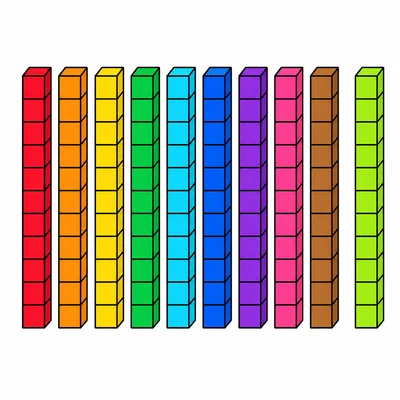 Nine base-ten rods with one extra rod beside them