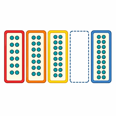 Trays of paired counters with one missing tray in a skip-count pattern.
